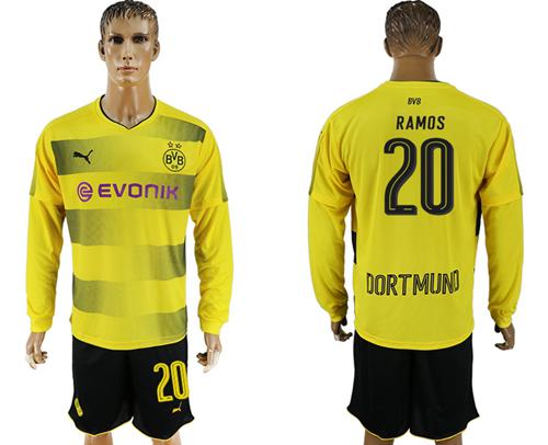 Dortmund #20 Ramos Home Long Sleeves Soccer Club Jersey - Click Image to Close
